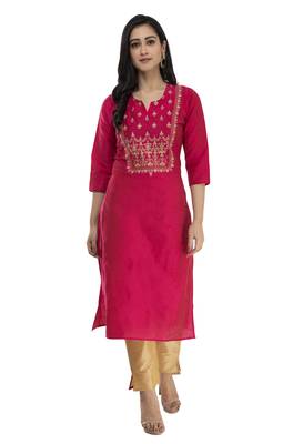 Lagi Women Straight Floral Embroidery Silk Kurta (Rk2164 A) 1