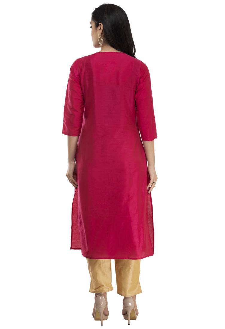 Lagi Women Straight Floral Embroidery Silk Kurta (Rk2164 A)
