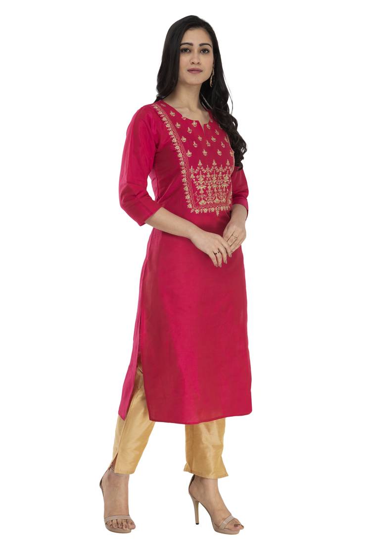 Lagi Women Straight Floral Embroidery Silk Kurta (Rk2164 A)