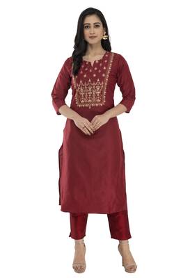 Lagi Women Straight Floral Embroidery Silk Kurta (Rk2164 B) 1