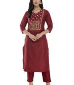 Lagi Women Straight Floral Embroidery Silk Kurta (Rk2164 B)