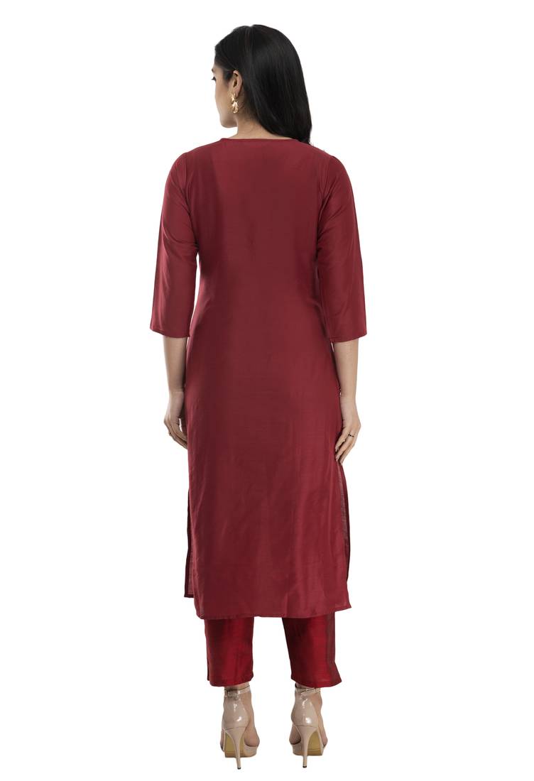 Lagi Women Straight Floral Embroidery Silk Kurta (Rk2164 B)