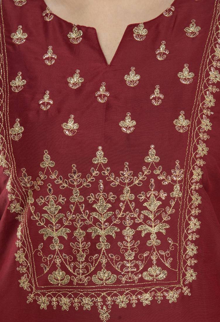 Lagi Women Straight Floral Embroidery Silk Kurta (Rk2164 B)