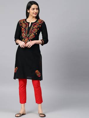 Black hand woven cotton chikankari-kurtis 1