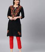 Black hand woven cotton chikankari-kurtis