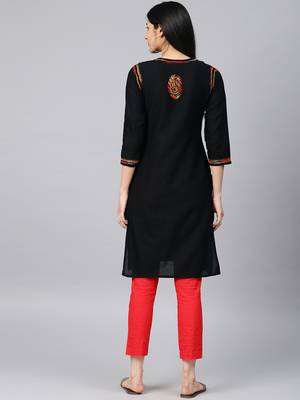 Black hand woven cotton chikankari-kurtis 2