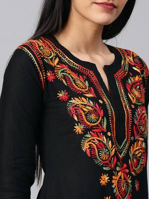 Black hand woven cotton chikankari-kurtis 4