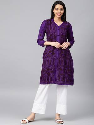 Purple embroidered cotton embroidered-kurtis 1