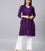 Purple embroidered cotton embroidered-kurtis