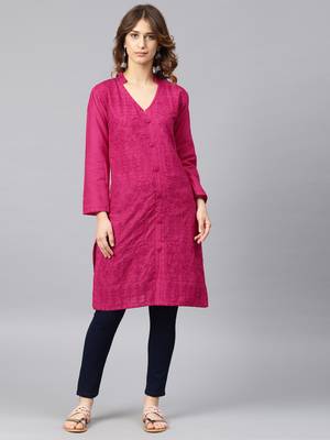 Magenta embroidered cotton embroidered-kurtis 1