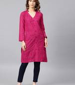 Magenta embroidered cotton embroidered-kurtis
