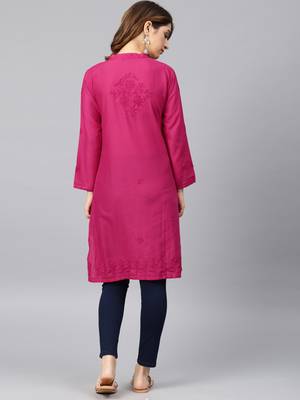 Magenta embroidered cotton embroidered-kurtis 2