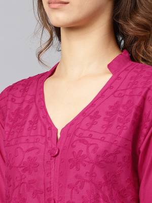 Magenta embroidered cotton embroidered-kurtis 4