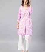 Light-purple embroidered cotton embroidered-kurtis