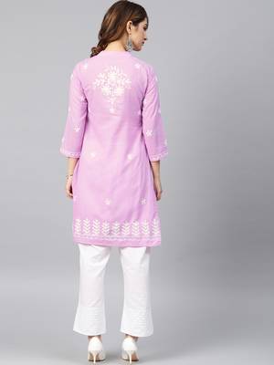 Light-purple embroidered cotton embroidered-kurtis 2