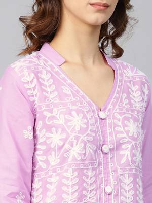Light-purple embroidered cotton embroidered-kurtis 4