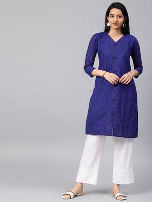 Navy-blue embroidered cotton embroidered-kurtis 1
