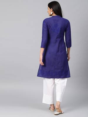 Navy-blue embroidered cotton embroidered-kurtis 2
