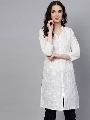 White embroidered cotton embroidered-kurtis 1