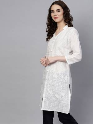 White embroidered cotton embroidered-kurtis 2