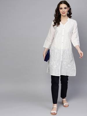 White embroidered cotton embroidered-kurtis 3