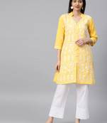 Yellow embroidered cotton embroidered-kurtis