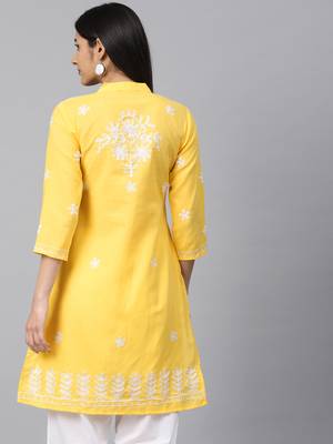 Yellow embroidered cotton embroidered-kurtis 2