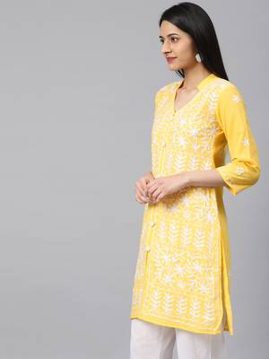 Yellow embroidered cotton embroidered-kurtis 3
