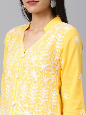 Yellow embroidered cotton embroidered-kurtis 4
