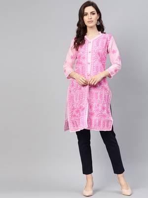 Dark-pink embroidered cotton embroidered-kurtis 1