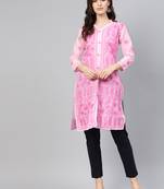 Dark-pink embroidered cotton embroidered-kurtis