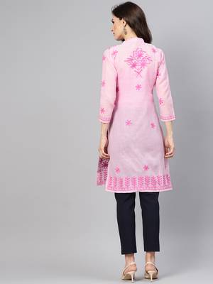 Dark-pink embroidered cotton embroidered-kurtis 2