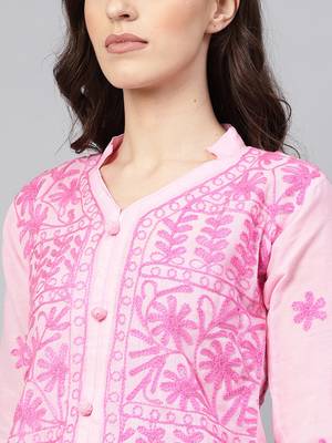 Dark-pink embroidered cotton embroidered-kurtis 4