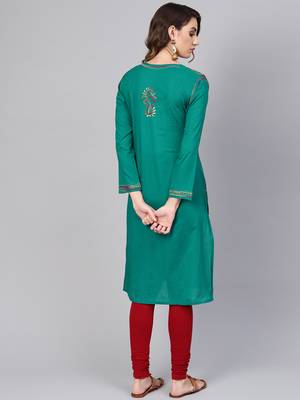 Green hand woven cotton chikankari-kurtis 2