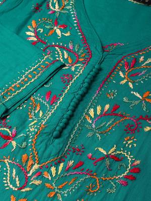 Green hand woven cotton chikankari-kurtis 5