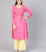Pink hand woven cotton chikankari-kurtis