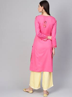 Pink hand woven cotton chikankari-kurtis 2