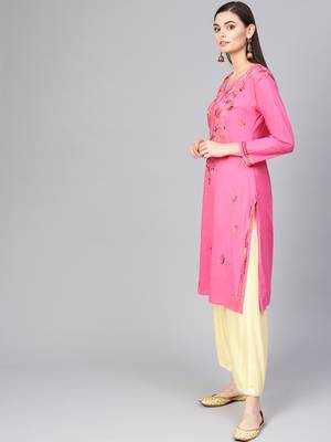 Pink hand woven cotton chikankari-kurtis 4
