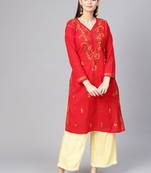 Red hand woven cotton chikankari-kurtis