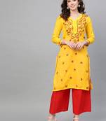 Mustard hand woven cotton chikankari-kurtis