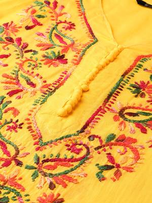 Mustard hand woven cotton chikankari-kurtis 5