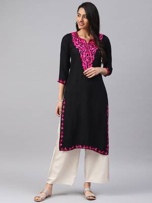 Black embroidered cotton embroidered-kurtis 1