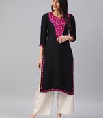 Black embroidered cotton embroidered-kurtis