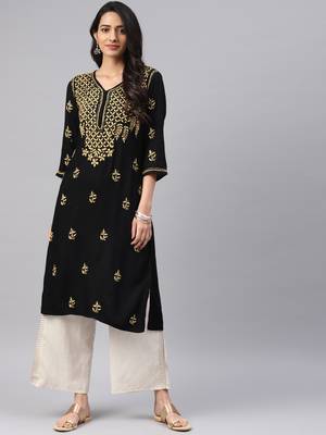 Black hand woven cotton chikankari-kurtis 1