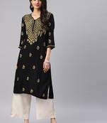 Black hand woven cotton chikankari-kurtis