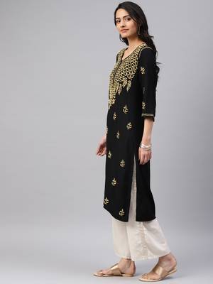 Black hand woven cotton chikankari-kurtis 3