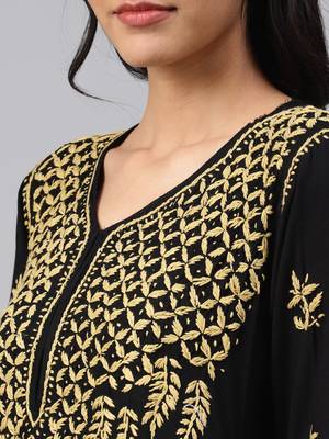 Black hand woven cotton chikankari-kurtis 4