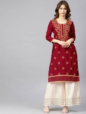 Maroon hand woven cotton chikankari-kurtis 1