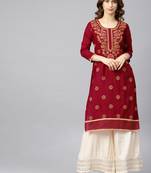 Maroon hand woven cotton chikankari-kurtis