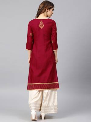 Maroon hand woven cotton chikankari-kurtis 2